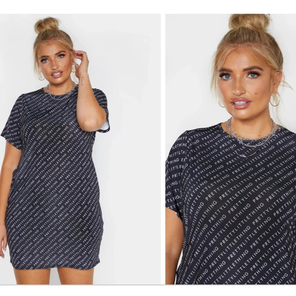 PRETTYLITTLETHING Plus Black Oversized T Shirt  Dress - Picture 2 of 16